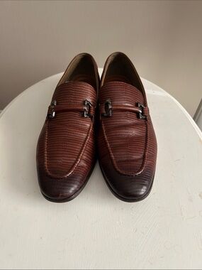 Aldo Men's Brown Lizard-Embossed Leather Bit Loafers